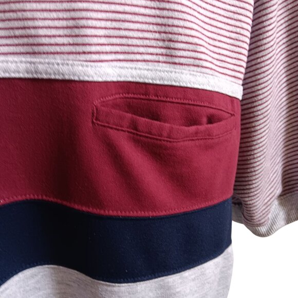 Men's 2XL Vintage Pullover Shirt Towncraft Striped Henley Red/Navy/Grey 1990's - Picture 5 of 6